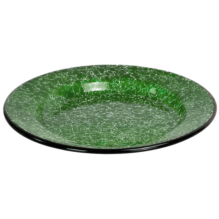 Red Co. Set of 4 Enamelware Metal Classic 8" Round Salad Plate, Dark Green Marble/Black Rim - Splatter Design