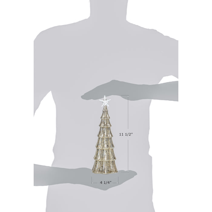 Red Co. 11.5” Light-Up Tabletop Christmas Tree Holiday Figurine with Star and LED Lights, Gold