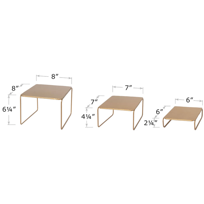 Red Co. 3-Piece Set (6”, 7”, 8”) Modern Decorative Metal Nesting Square Tabletop Display Stand Risers, Gold