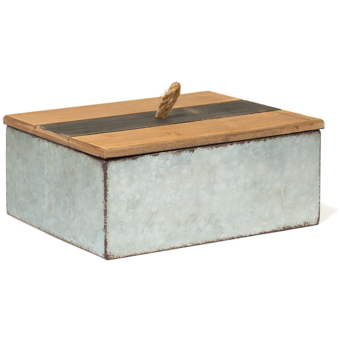 Red Co. 10.25" x 8" Country Rustic Galvanized Metal Decorative Storage Box with Wooden Lid