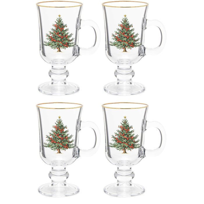 Red Co. Set of 4 Clear Glass 8 Fl Oz Christmas Tree Drinking Tumblers with Gold Rim – Irish Coffee Mug