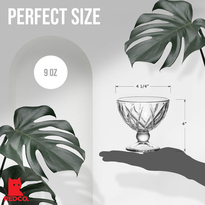 Red Co. Classic Footed Dessert Cups, Premium Crystal Clear Glass Ice Cream Bowls - Perfect for Parfait Fruit Salad or Pudding, Set of 6, 9 OZ