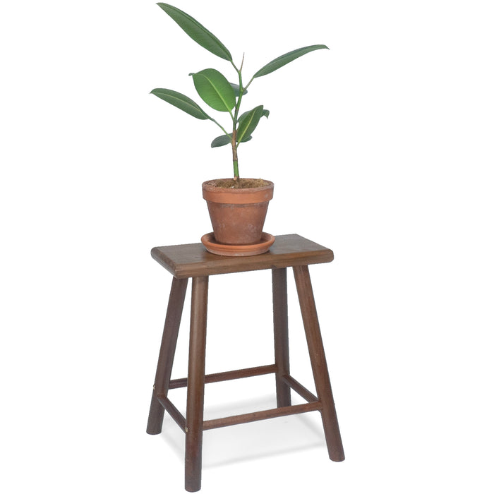 Red Co. 17.5” Tall Decorative Rectangular Top Wooden Stool Display Plant Stand Table, Brown