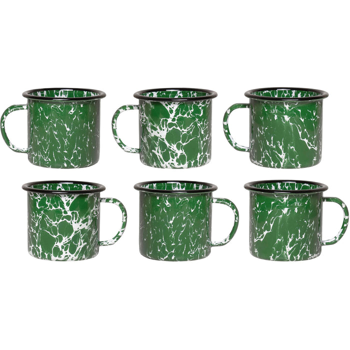 Red Co. Set of 6 Enamelware Metal Medium Classic 12 Oz Round Coffee and Tea Mug with Handle, Dark Green Marble/Black Rim – Splatter Design