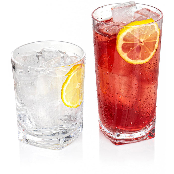 Red Co. Set of 12 Heavy Duty Clear Classic Acrylic Outdoor Mixed Drinkware Tumblers, 17 Fl Oz Lowball and 22 Fl Oz Highball Glasses