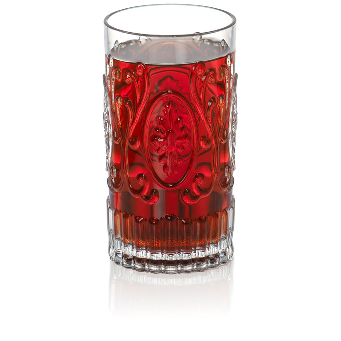 Red Co. Set of 4 Unbreakable Reusable Acrylic Vintage Embossed 20 Fl Oz Highball Tumblers, Clear