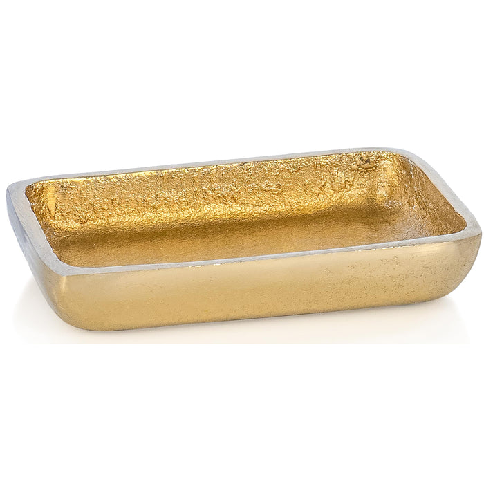 Red Co. Set of 4 Decorative 6” x 4” Small Textured Metal Rectangular Organizing Decorative Trays, Antique Gold