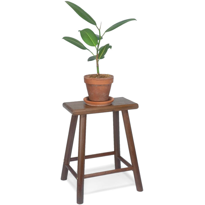 Red Co. 17” Tall Decorative Rectangular Top Rubberwood Stool Display Plant Stand Table, Brown