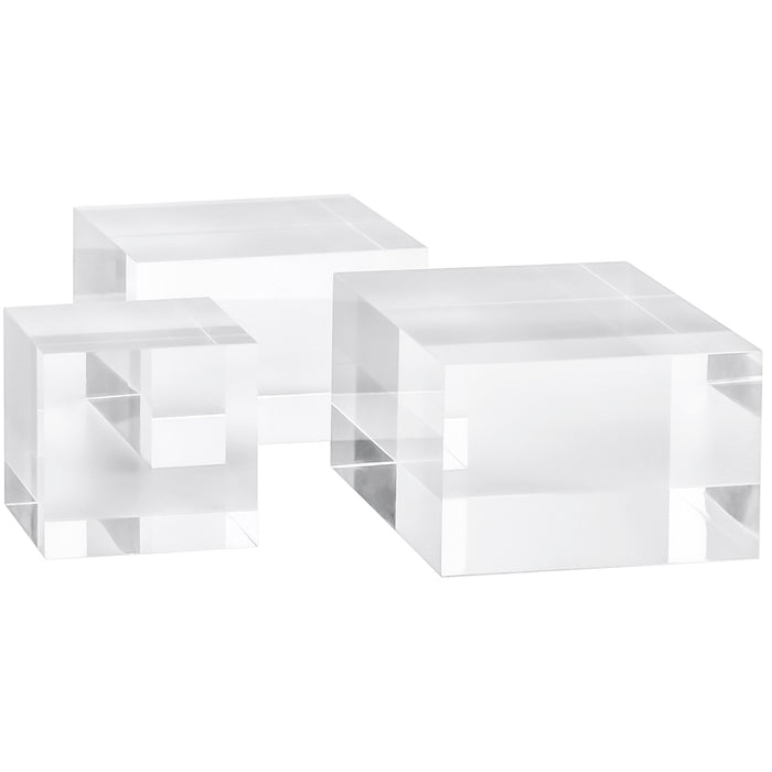 Red Co. Transparent Clear Solid Acrylic Cube Jewelry Display Stand Pedestals with Polished Edges – Set of 3 Sizes