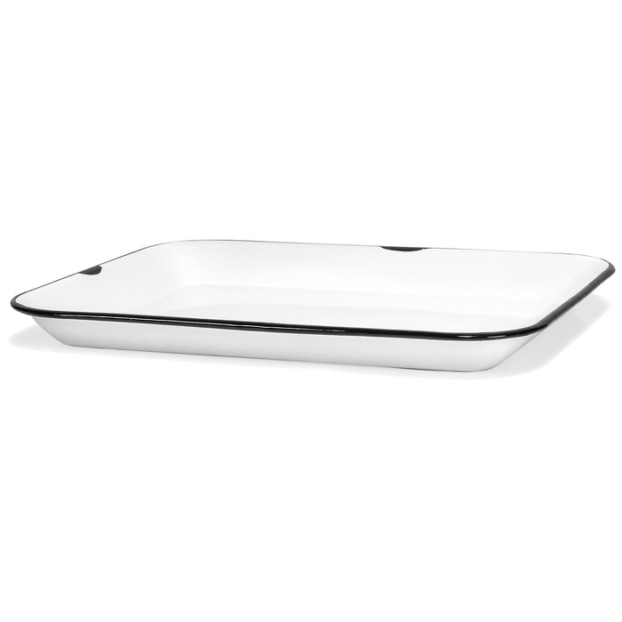 Red Co. 13.5” x 10” Enamelware Metal Classic 1.6-Quart Rectangular Serving Tray, Distressed White/Black Rim