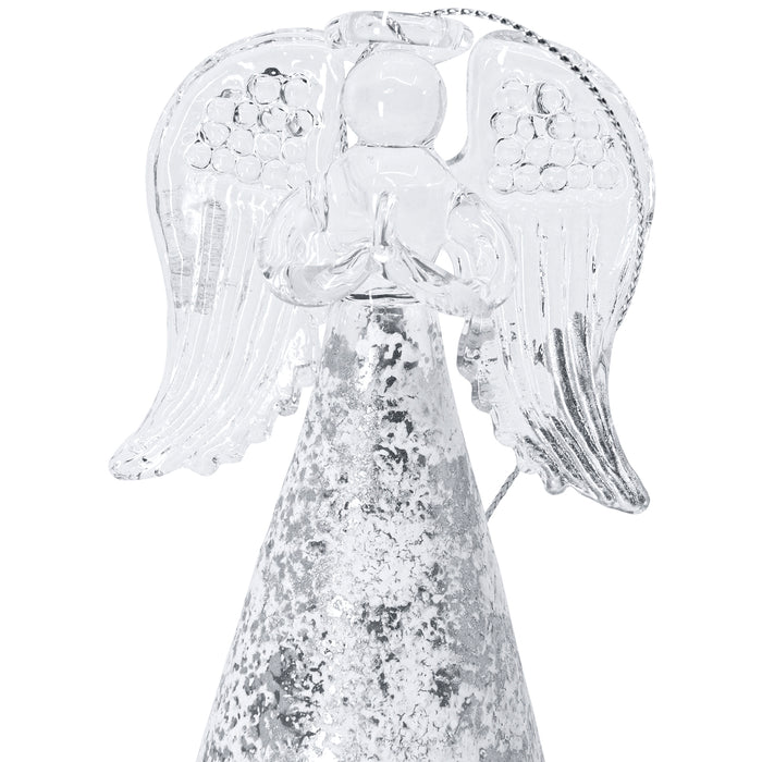 Red Co. Glass Christmas Holy Angel Figurine Ornaments in Silver Finish, Light-Up Holiday Season Decor, 9.5-inch, 8-inch, 6.5-inch, Set of 3