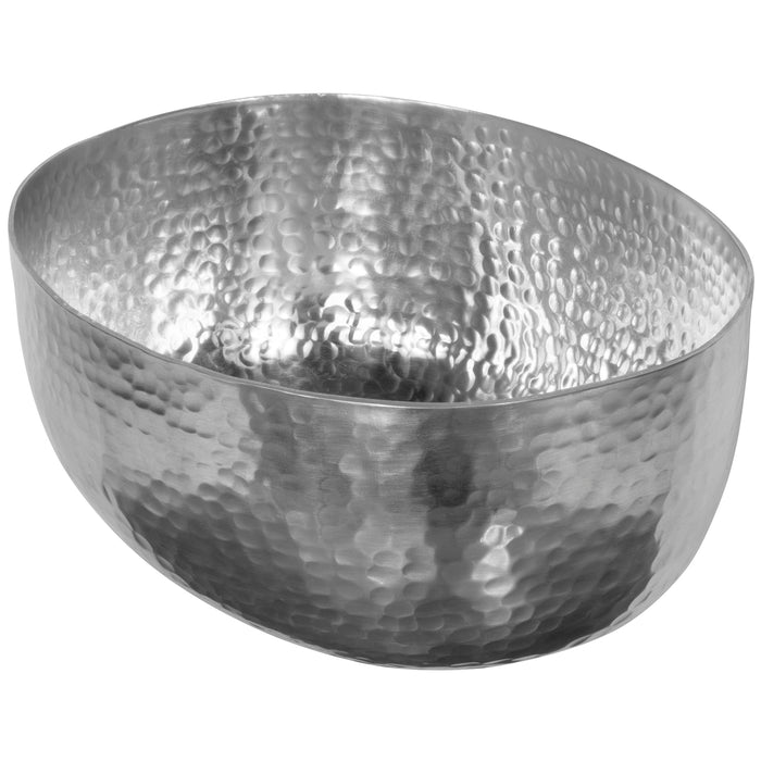 Red Co. Luxurious Hammered Aluminum Oval Bowl, Metal Decorative Bowl, Silver Finish — 11¾" x 9½" x 5"