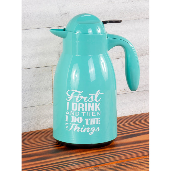 Red Co. Sky Blue Thermal Coffee Carafe Tea Dispenser Double Wall Vacuum Insolated Cool Touch Handle with Lever Lid 34 oz.