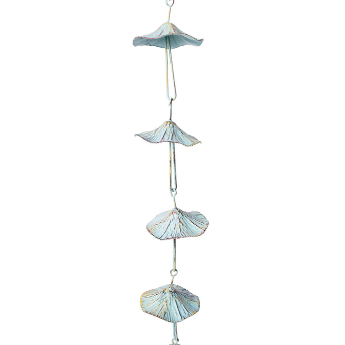 Red Co. Lovely Decorative Mushroom Metal Rain Chain, Iron Rain Catcher Ornament, Green Patina Finish, 3.75 Feet