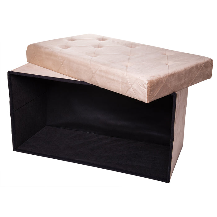 Velvet Rectangular Luxury Storage Ottoman with Padded Seat, Upholstered Collapsible Folding Bench & Foot Rest, 16x30 Inches