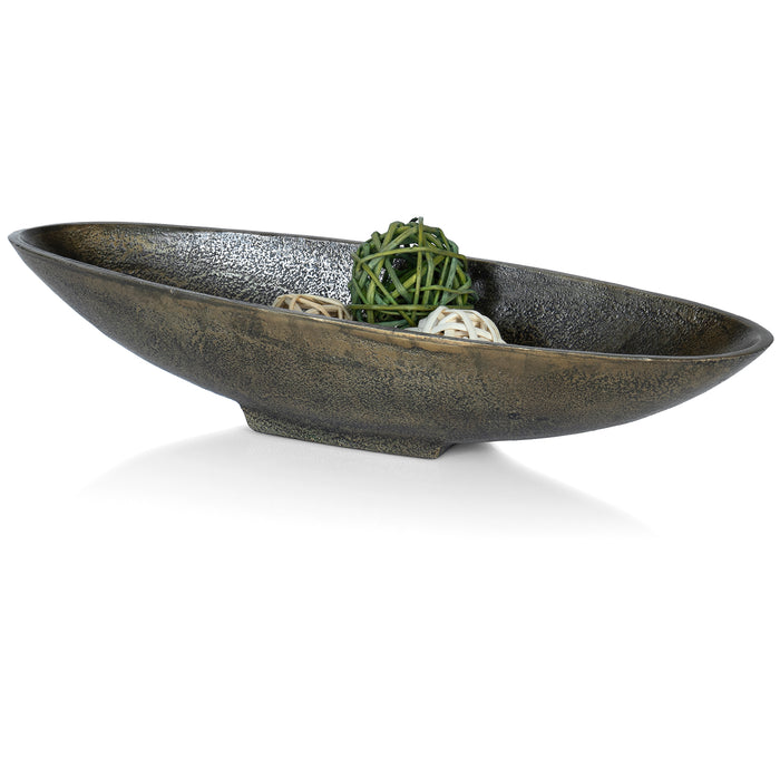 Red Co. 16” Long Oval Decorative Aluminum Metal Pedestal Centerpiece Bowl in Silver Finish