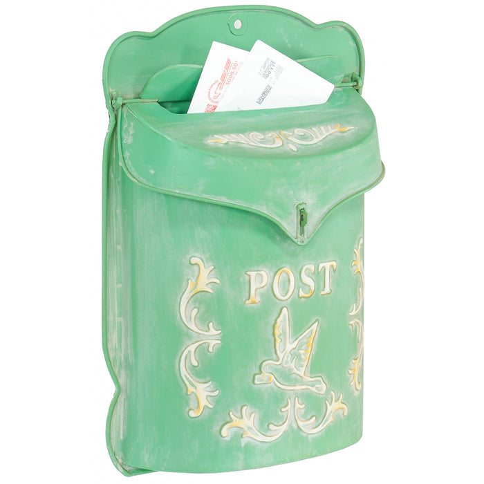 Red Co. 10.5” x 15.5” Aged Shabby Chic Metal Wall-Mounted Embossed Post Mailbox Decoration