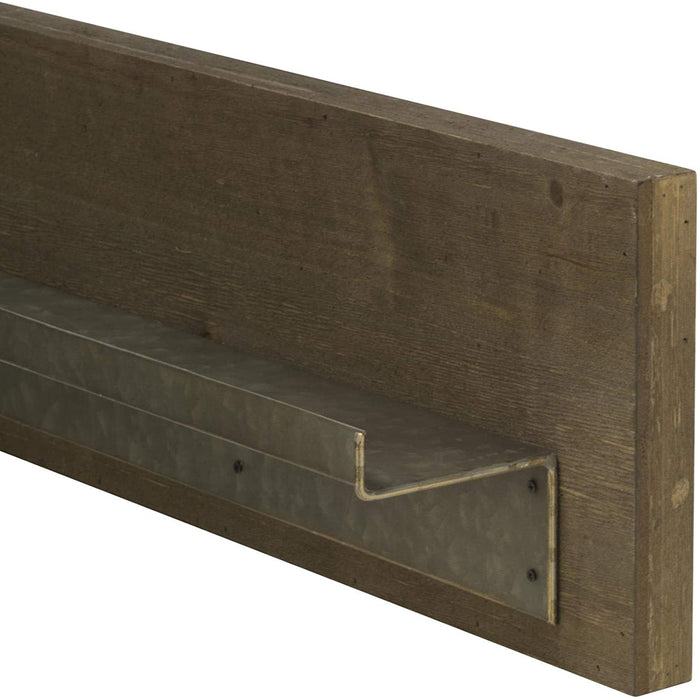 Set of 2 Floating Wood Shelves with Metal Ledge, Farmhouse Rustic Home Décor