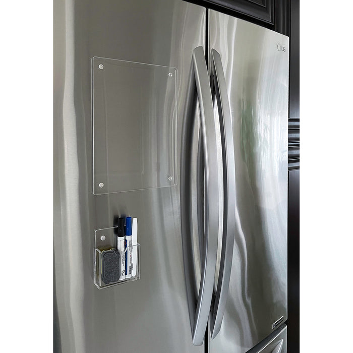 Red Co. 12” x 9” Refrigerator Magnetic + All-Surface Acrylic Dry Erase Writing Board with 4 Markers, Eraser and Holder, Clear