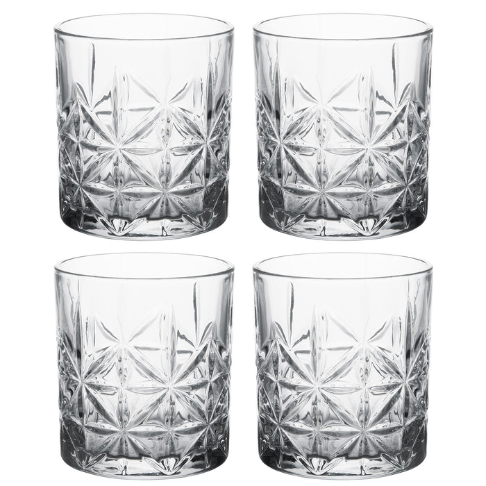 Old Fashioned Whiskey Scotch Bourbon Drinking Glasses, Crystal Cut Design with Air Bubble & Heavy Base, Set of 4, 11 Oz