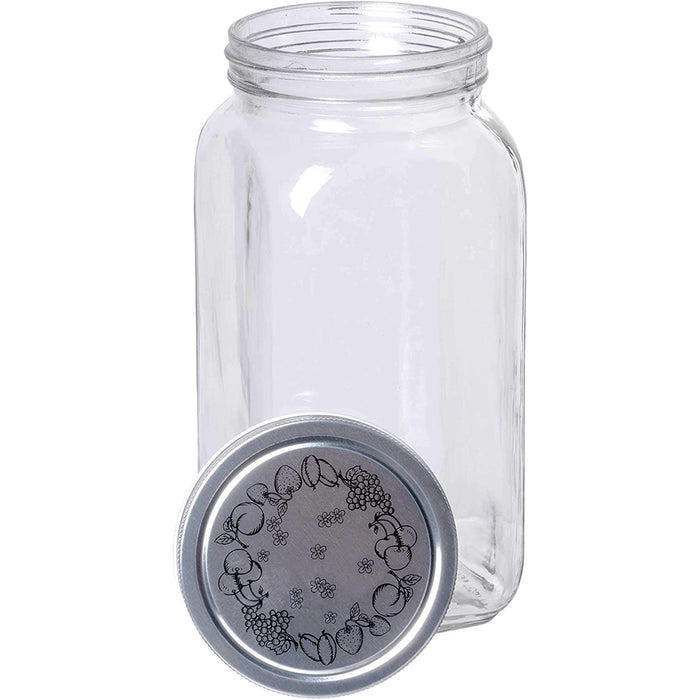 Classic Food Saver Canister, Square Glass Storage Container Jar with Metal Lid - 67.75 Ounces