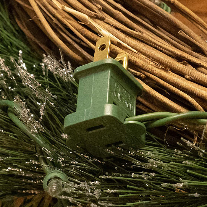 22 Inch Light-Up Christmas Wreath with Red Pip Berries, Plug-in Operated LED Lights