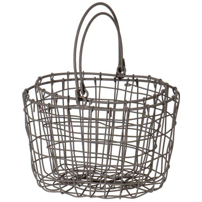 Red Co. All-Purpose Country Rustic Small Basket Display Bin, Gray Iron Metal Wire with Wooden Handle, Set of 2- Large- 10 Inches and Small- 8.75 Inches