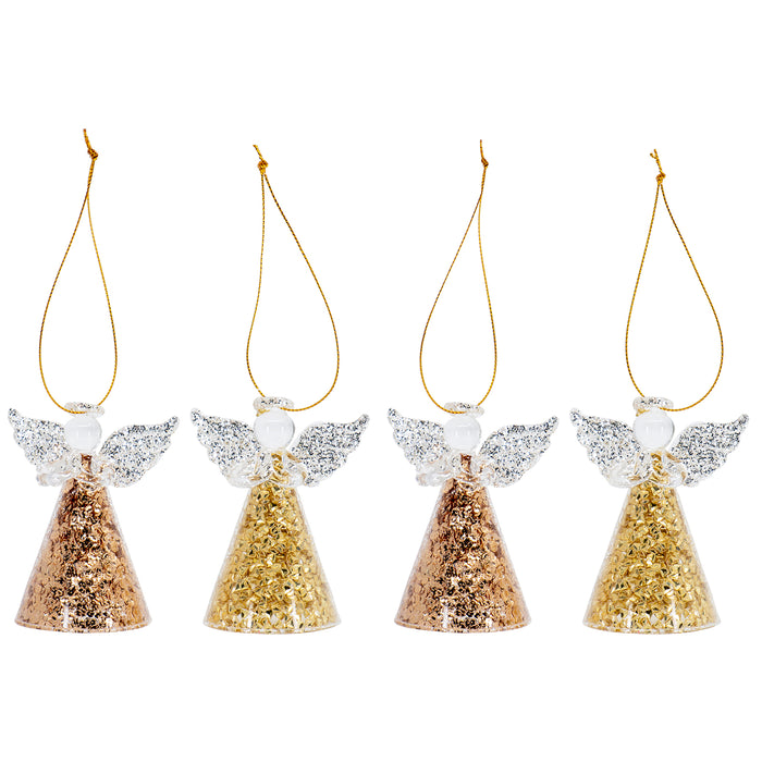 Red Co. Glass Praying Holy Angel Figurines, Hanging Christmas Tree Ornaments, Holiday Season Decor, 3.5 Inches, Set of 4