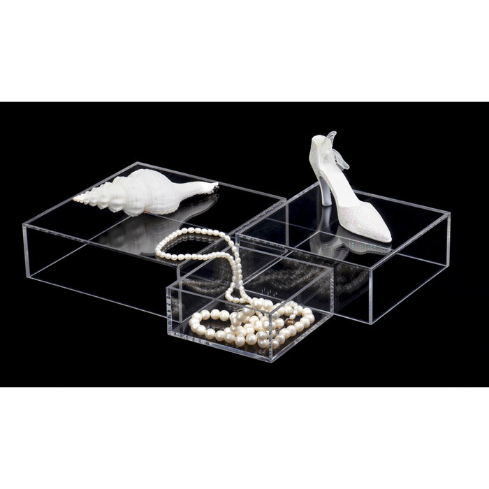 Red Co. Crystal Clear Small Acrylic Cubic Display Riser Stands with Hollow Bottoms | Transparent - 3-Pack