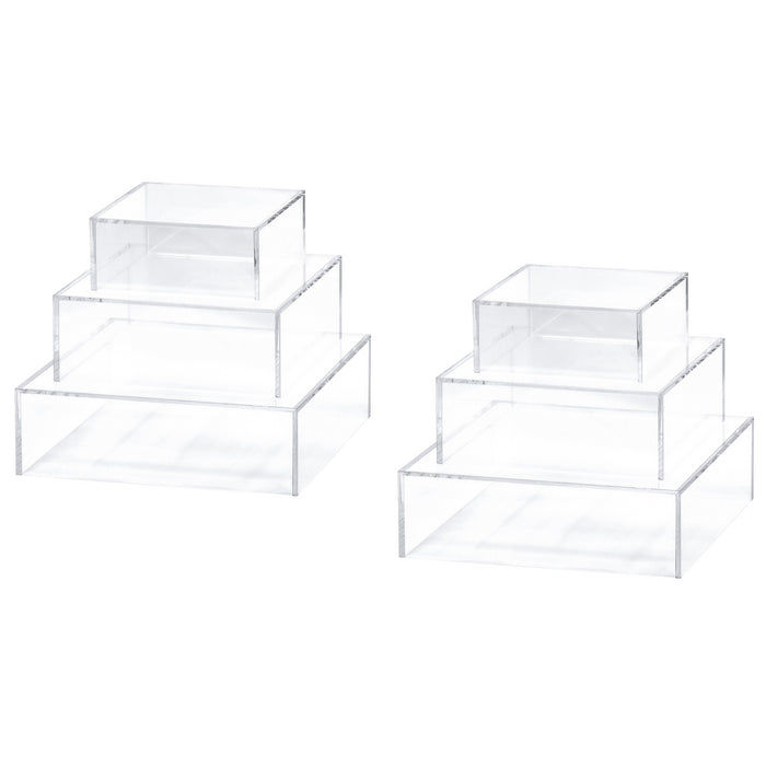 Red Co. Crystal Clear Small Acrylic Cubic Display Riser Stands with Hollow Bottoms | Transparent - 3-Pack