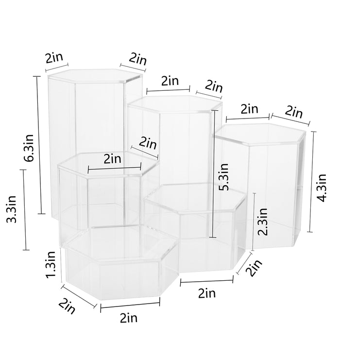 Red Co. Hexagonal Acrylic Jewelry Figure Showcase Display Riser Stands with Hollow Bottoms |6-Pack