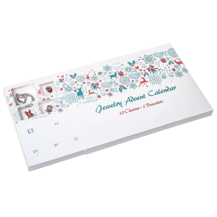 Red Co. Christmas Advent Charm Calendar with 2 Bracelets & 22 Unique Charms Jewelry Set - 24 Gifts Total Present for Daughter, Niece, Granddaughter