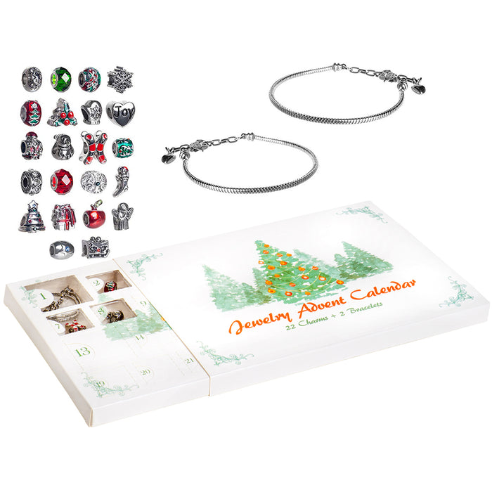 Red Co. Christmas Advent Charm Calendar with 2 Bracelets & 22 Unique Charms Jewelry Set - 24 Gifts Total Present for Daughter, Niece, Granddaughter