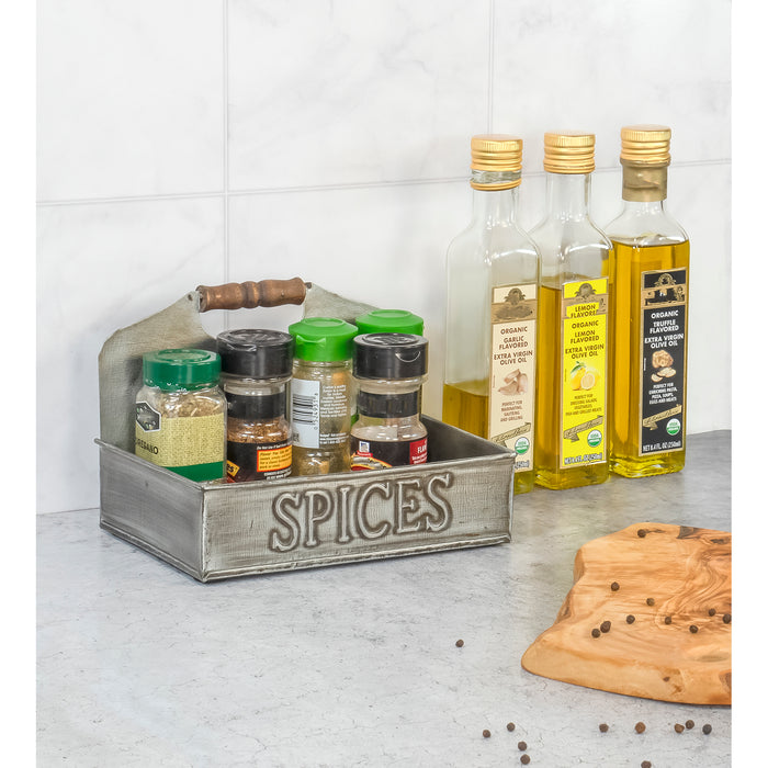 Country Chic Countertop Spice Jar Storage Organizer, Standing Bottle Holder with Handle, Small, 8-inch