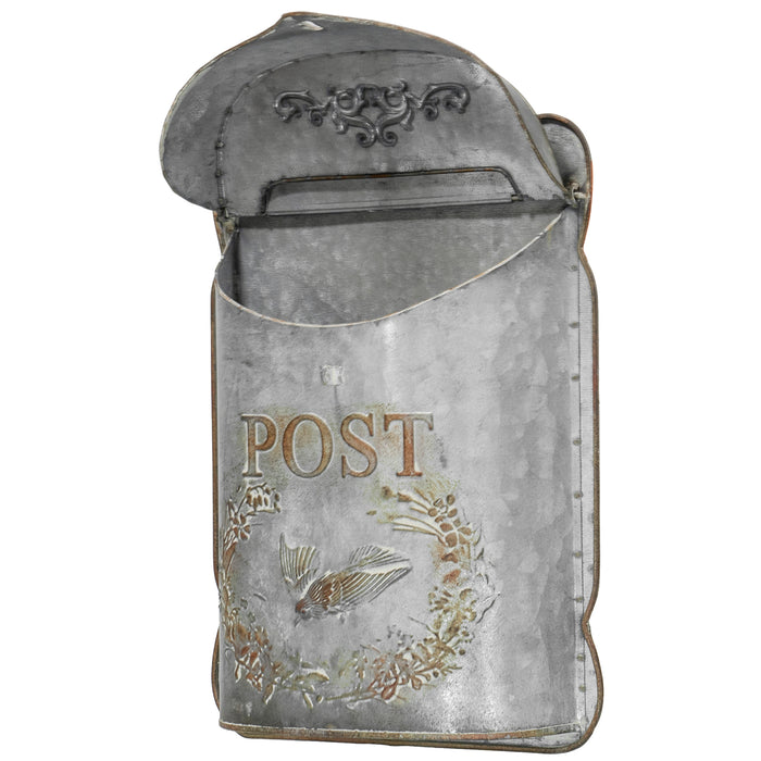 Red Co. 10.5” x 15.5” Aged Shabby Chic Metal Wall-Mounted Embossed Post Mailbox Decoration
