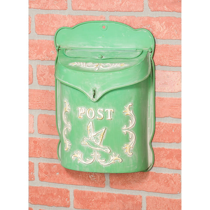 Red Co. 10.5” x 15.5” Aged Shabby Chic Metal Wall-Mounted Embossed Post Mailbox Decoration