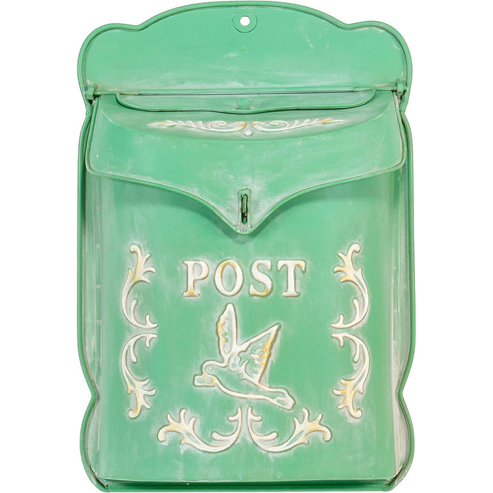 Red Co. 10.5” x 15.5” Aged Shabby Chic Metal Wall-Mounted Embossed Post Mailbox Decoration