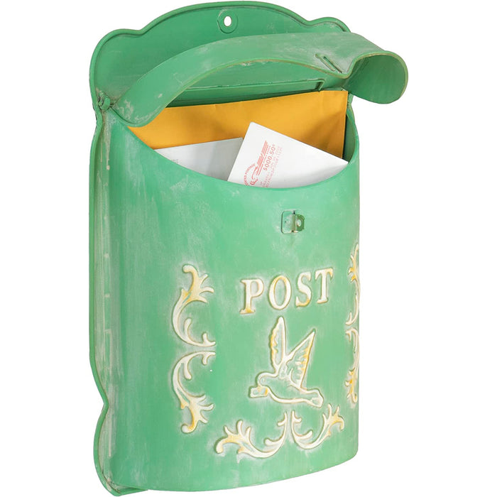 Red Co. 10.5” x 15.5” Aged Shabby Chic Metal Wall-Mounted Embossed Post Mailbox Decoration