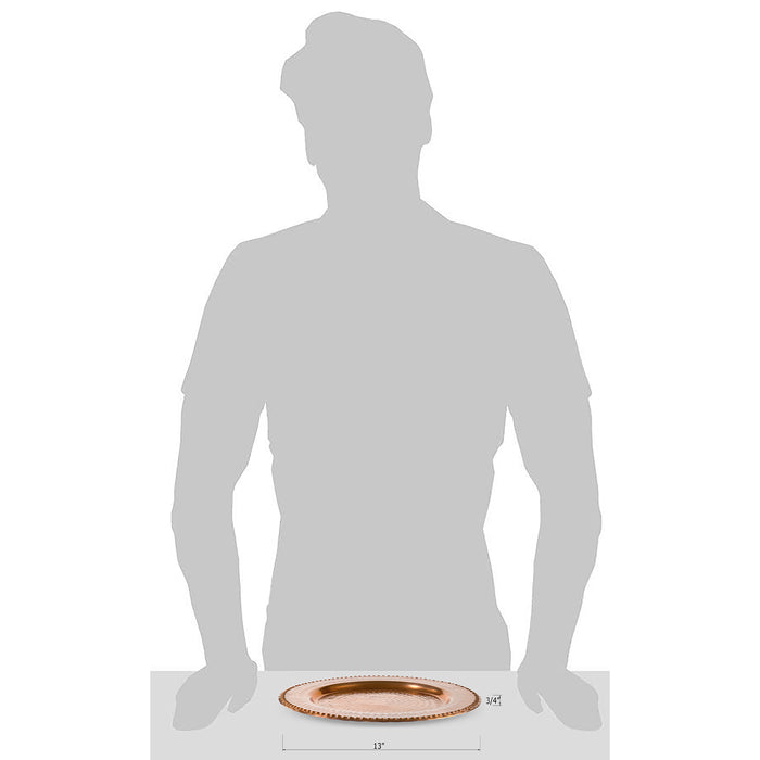 Red Co. 13” Decorative Round Hammered Metal Dinner Charger Plate with Beaded Edge