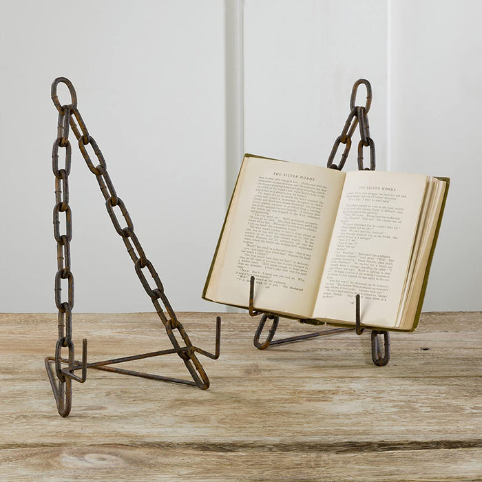 Rustic Nautical Chain Metal Easel, Decorative Display Frame, Two-Tone Weathered Brown