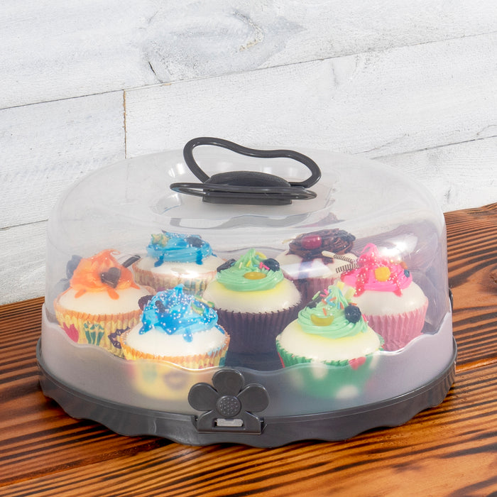 Red Co. Grey Round Cake and Pastry Dessert Carrier Caddy Baking Pan Keeper Take Away Holder with Collapsible Butterfly Handles