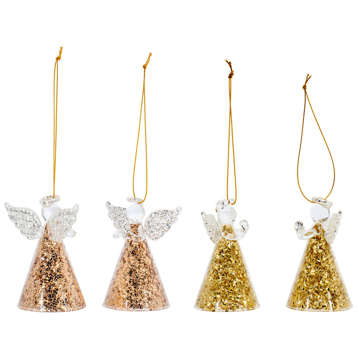 Red Co. Glass Praying Holy Angel Figurines, Hanging Christmas Tree Ornaments, Holiday Season Decor, 3.5 Inches, Set of 4