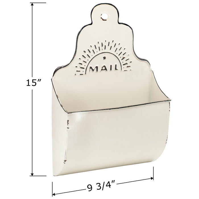 Red Co. Cream Metal Hanging Mailbox Storage Bin, Wall Pocket Organizer, Rustic Farmhouse Decor, 15-Inch