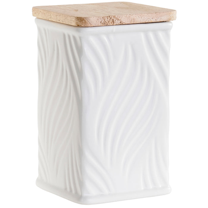 Swan Creek Highly Scented Pillar Candle in Square Ceramic Canister with Lid, White Collection – Assorted Patterns – Cherry Almond Buttercream, 13 oz.