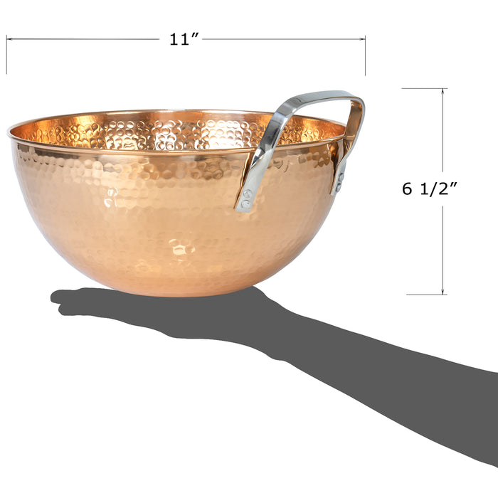 Red Co. 5 Quarts Large 11” Round Hammered Pure Copper Mixing Bowl with Handle