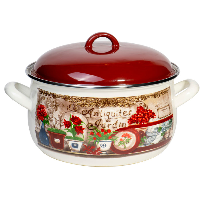 Enamel On Steel Round Covered Stockpot - Pasta Stock Stew Soup Casserole Dish Cooking Pot with Lid