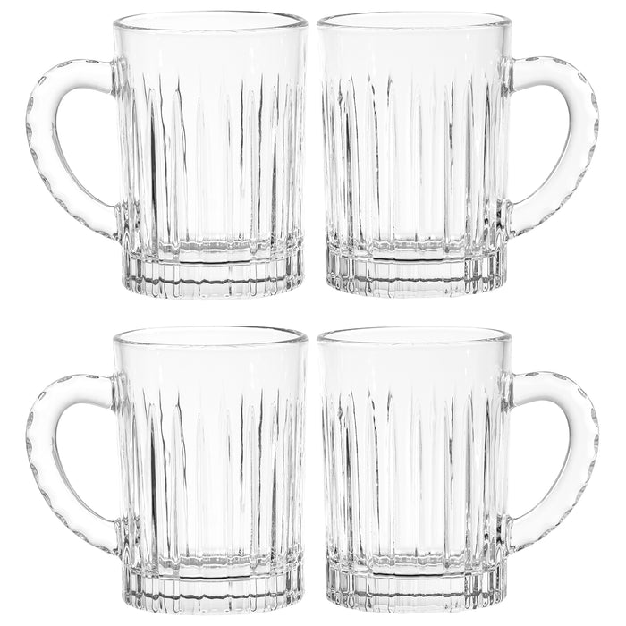 Red Co. 13oz Clear Coffee Glass Mugs Set of 4 with Handle and Etched Pattern - Glass Cup Drinkware for Latte, Tea, or Juice