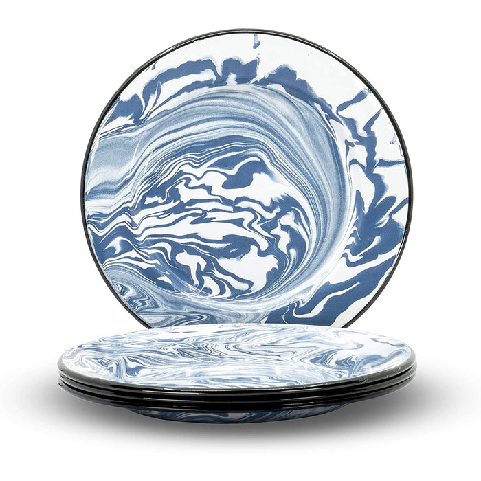 Red Co. Enamelware Classic 10 inch Round Dinner Plate, Swirl Design - Set of 4