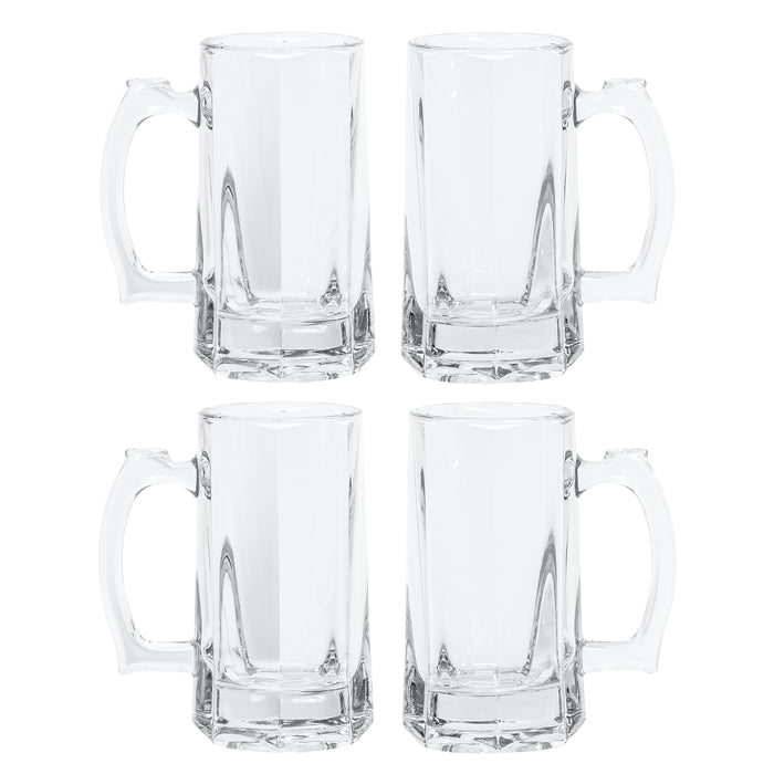 Red Co. Heavy Duty Thick Glass Beer Mugs with Handle Traditional Everyday Drinkware, Set of 4, 12 Oz