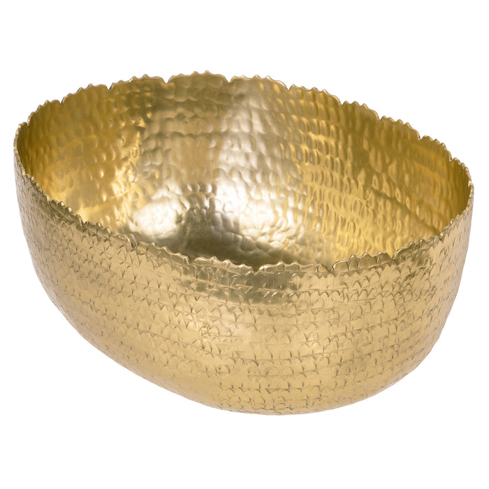 Red Co. Luxurious Gilded Hammered Aluminum Oval Bowl, Metal Decorative Bowl — 11¾" x 9½" x 5"